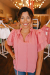 Lena Layered Ruffle Sleeve Top// Pink