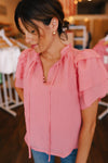 Lena Layered Ruffle Sleeve Top// Pink