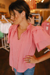 Lena Layered Ruffle Sleeve Top// Pink