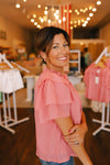Lena Layered Ruffle Sleeve Top// Pink